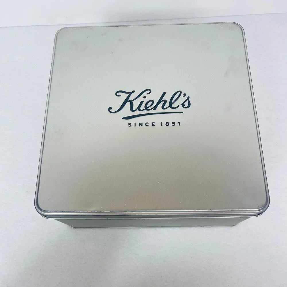 Kiehl's Storage Tin Unisex OS Square Silver Logo Metal Box Good